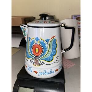 Colorful Enamel Coffee Pot with Floral Design